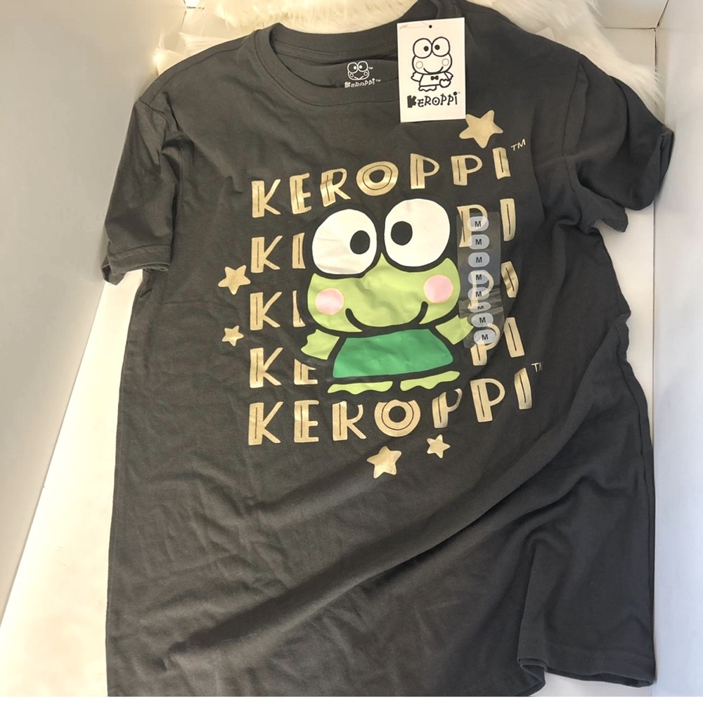 Keroppi Sanrio Hello Kitty Shirt medium Dark Gray Short Sleeve Unisex NWT - Picture 1 of 4